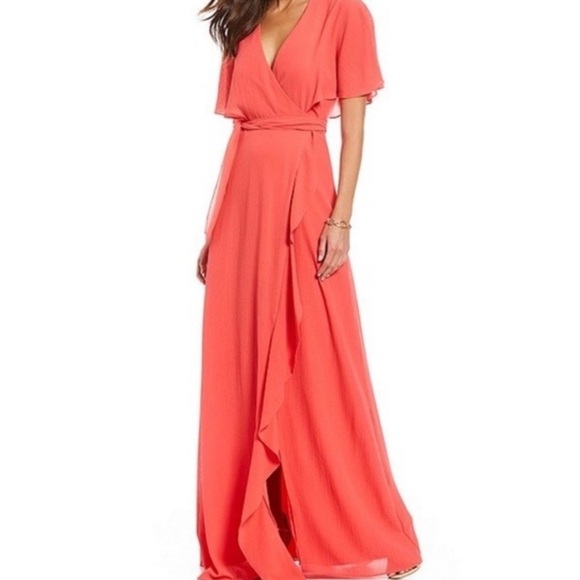 H by Halston- Flutter sleeve wrap maxi dress - Picture 1 of 7